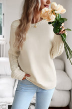 Blue Zone Planet |  Cable-Knit Round Neck Drop Shoulder Sweater
