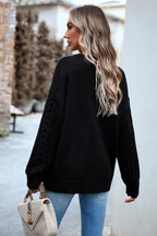 Blue Zone Planet |  Cable-Knit Round Neck Drop Shoulder Sweater