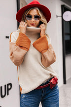 Blue Zone Planet |  Color Block Rib-Knit Cowl Neck Sweater