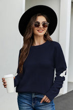 Contrast Round Neck Dropped Shoulder Sweater
