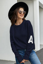 Contrast Round Neck Dropped Shoulder Sweater
