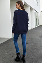 Contrast Round Neck Dropped Shoulder Sweater