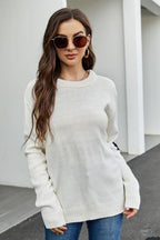Contrast Round Neck Dropped Shoulder Sweater