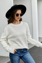 Contrast Round Neck Dropped Shoulder Sweater