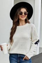 Contrast Round Neck Dropped Shoulder Sweater