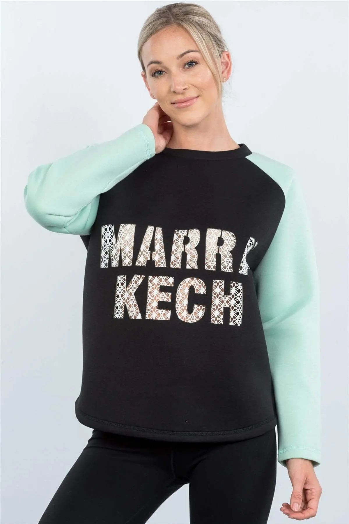 Blue Zone Planet |  Contrast Sleeve Curved Hem Sweater