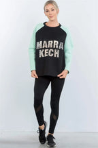 Blue Zone Planet |  Contrast Sleeve Curved Hem Sweater