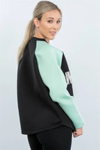 Blue Zone Planet |  Contrast Sleeve Curved Hem Sweater