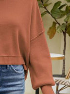 Exposed Seams Round Neck Dropped Shoulder Sweater