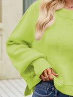 Exposed Seams Round Neck Dropped Shoulder Sweater