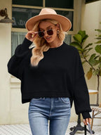 Exposed Seams Round Neck Dropped Shoulder Sweater