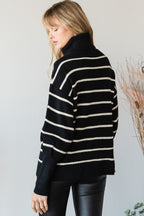 Blue Zone Planet |  Heavy Knit Striped Turtle Neck Knit Sweater