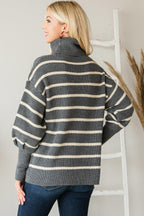 Blue Zone Planet |  Heavy Knit Striped Turtle Neck Knit Sweater