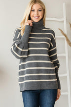 Blue Zone Planet |  Heavy Knit Striped Turtle Neck Knit Sweater
