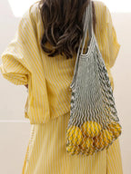Stylish Yellow Striped Casual Two-Piece Set - Lightweight Polyester Jacket and Elastic Waist Skirt