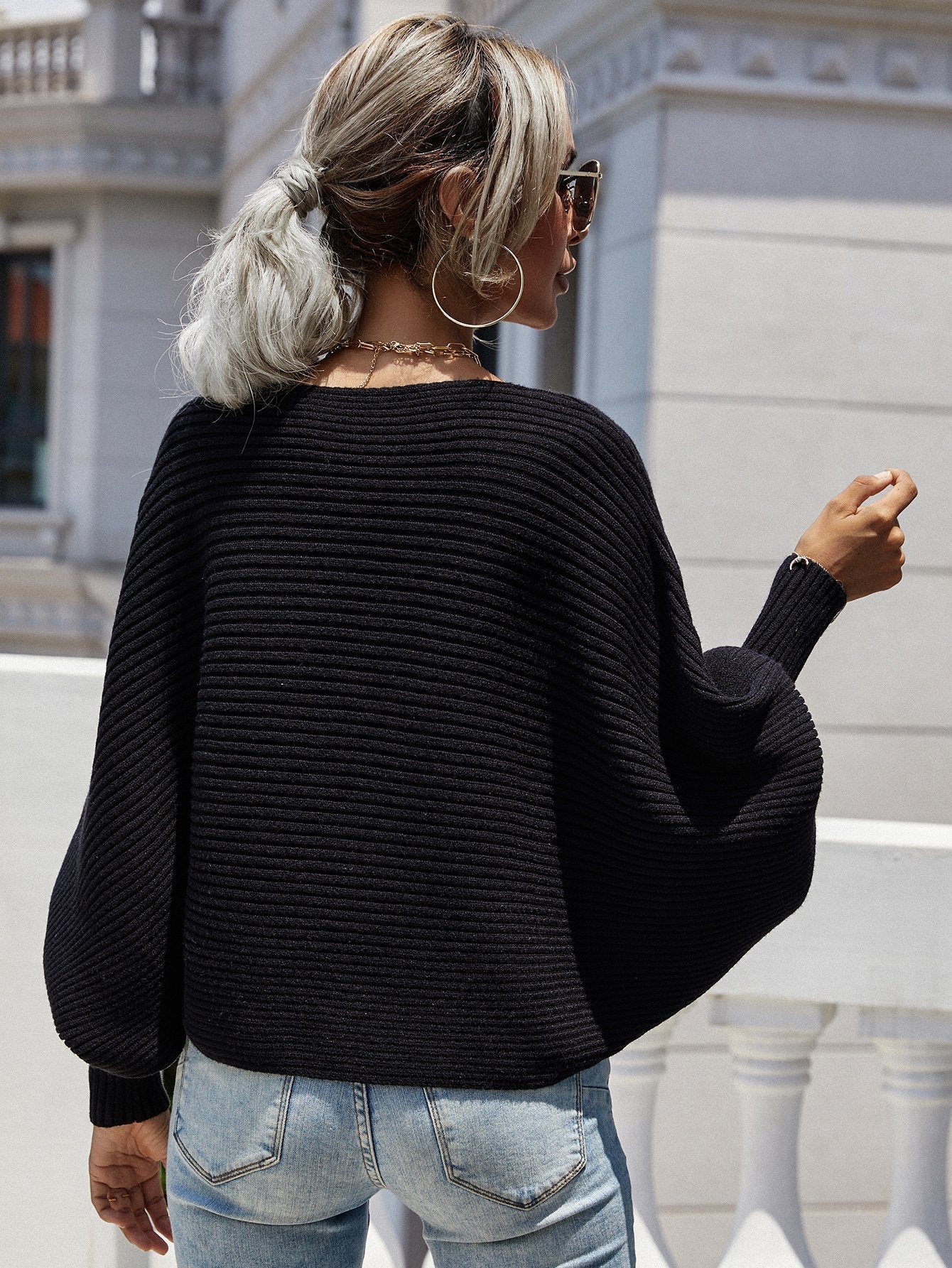 Blue Zone Planet |  Horizontal Ribbing Dolman Sleeve Sweater