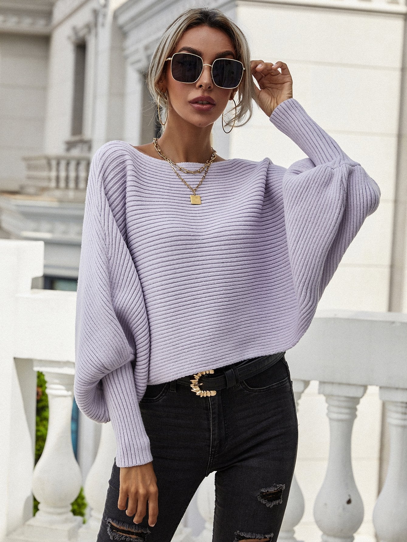 Blue Zone Planet |  Horizontal Ribbing Dolman Sleeve Sweater