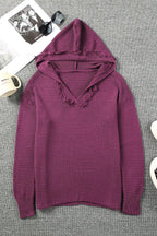 Horizontal Ribbing Fringe Trim Hooded Sweater