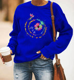 Blue Zone Planet |  Hummingbird Printed Long-Sleeved Round Neck Sweater Women
