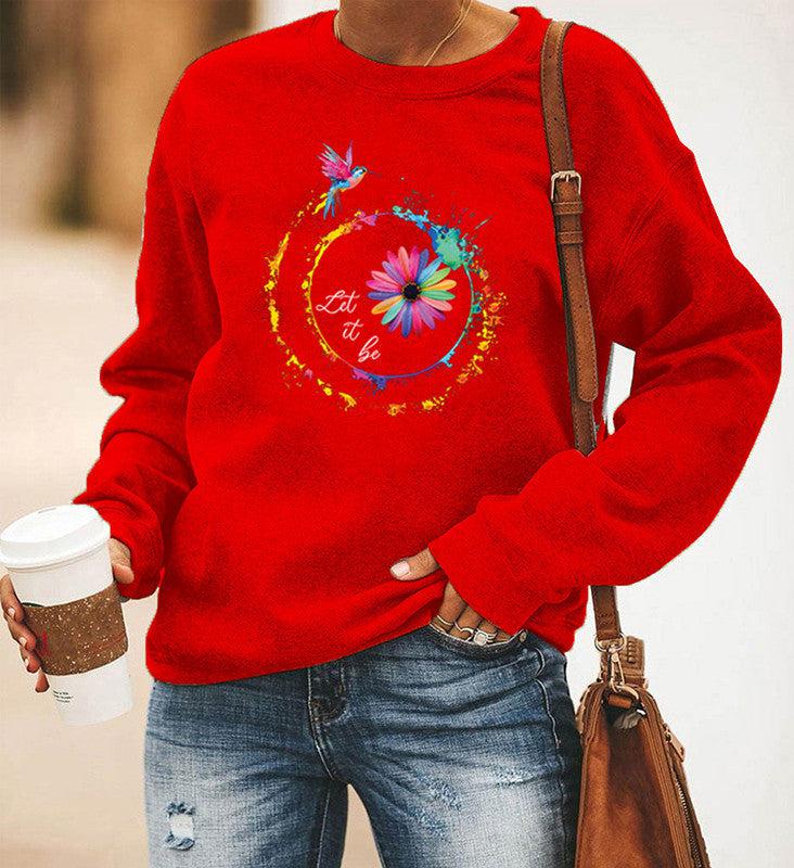 Blue Zone Planet |  Hummingbird Printed Long-Sleeved Round Neck Sweater Women