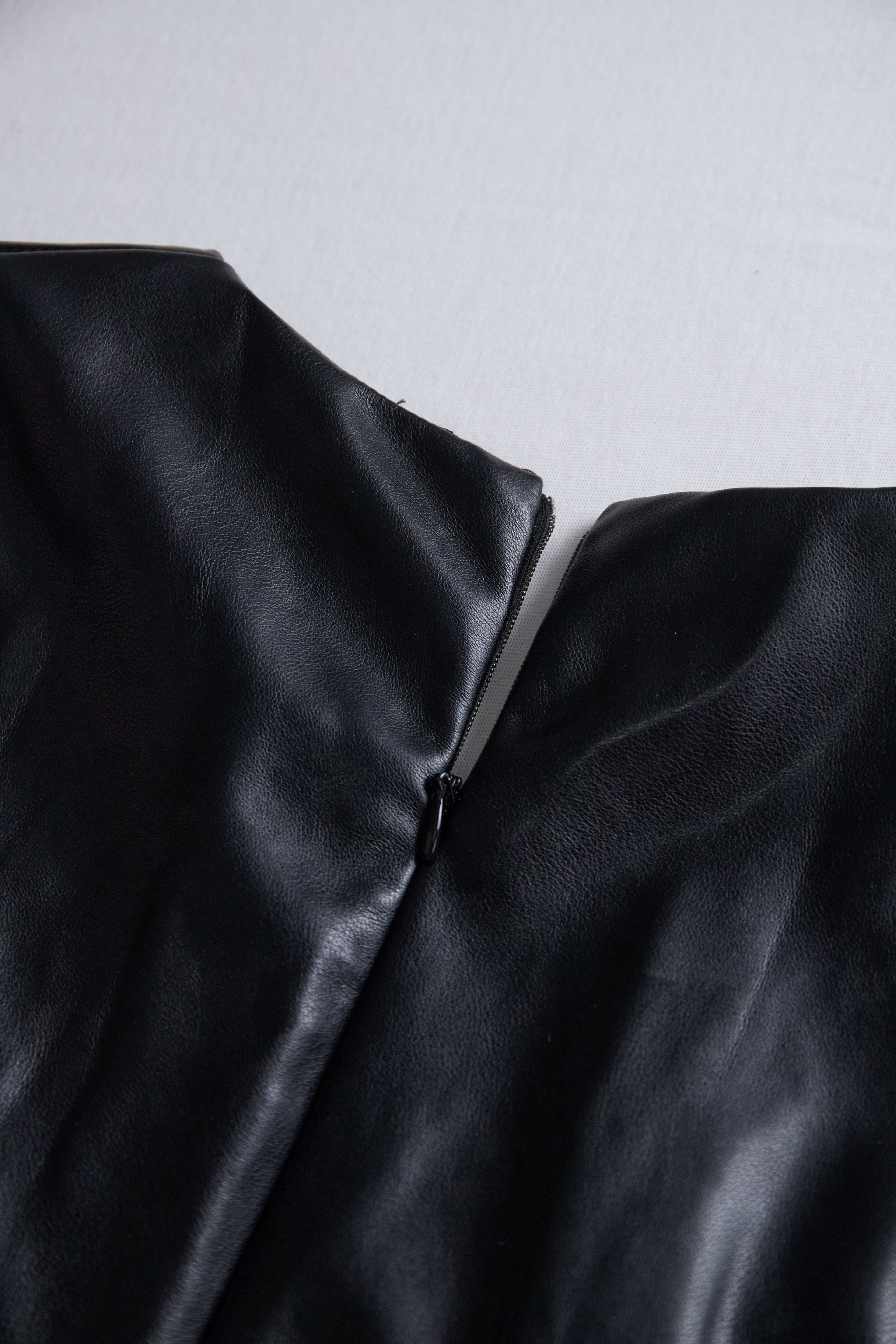 Sleek Black Faux Leather Wrap Mini Dress