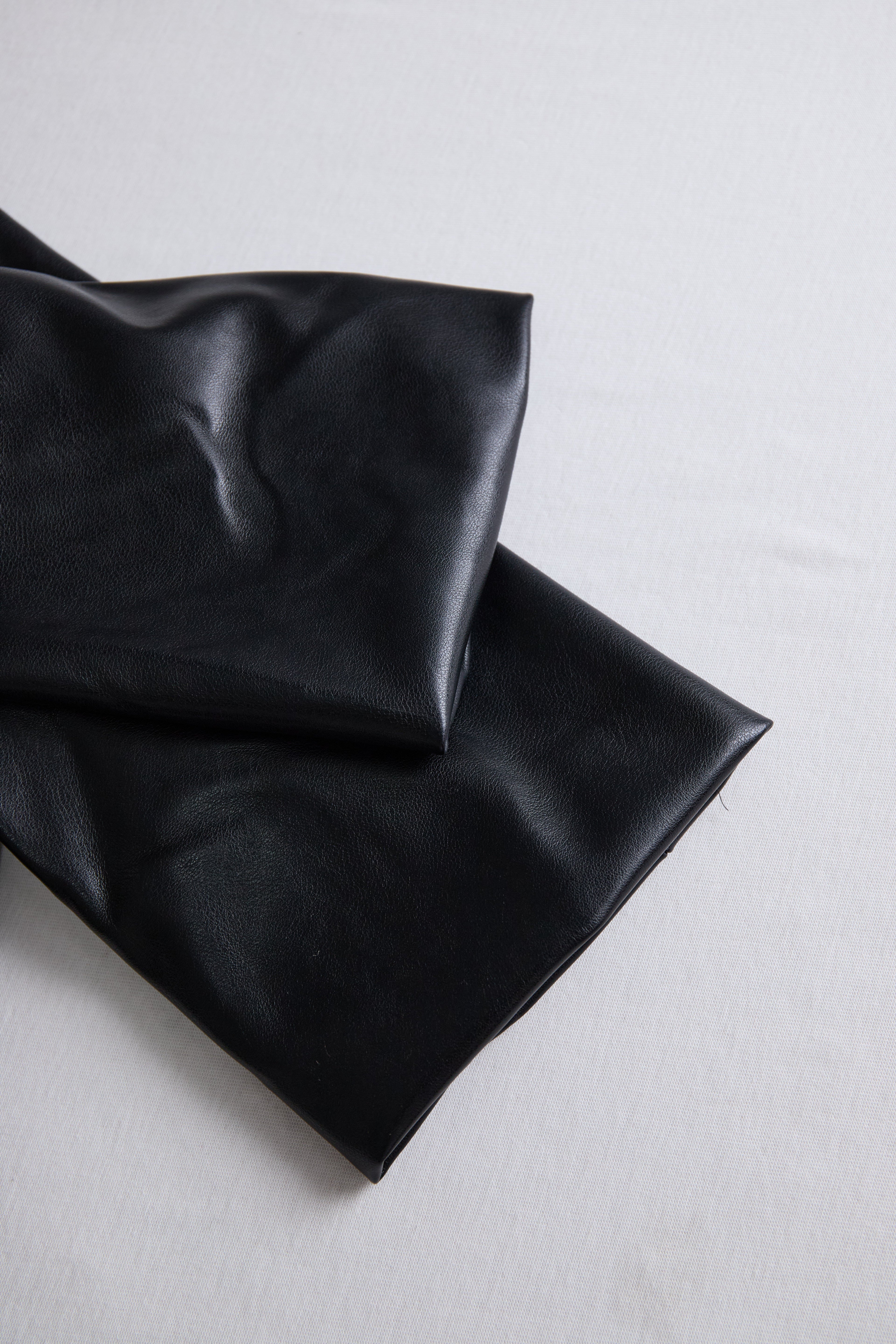 Sleek Black Faux Leather Wrap Mini Dress