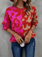 Leopard Round Neck Long Sleeve Sweater
