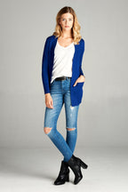 Blue Zone Planet |  Long Sleeve Rib Banded Open Sweater Cardigan With Pockets