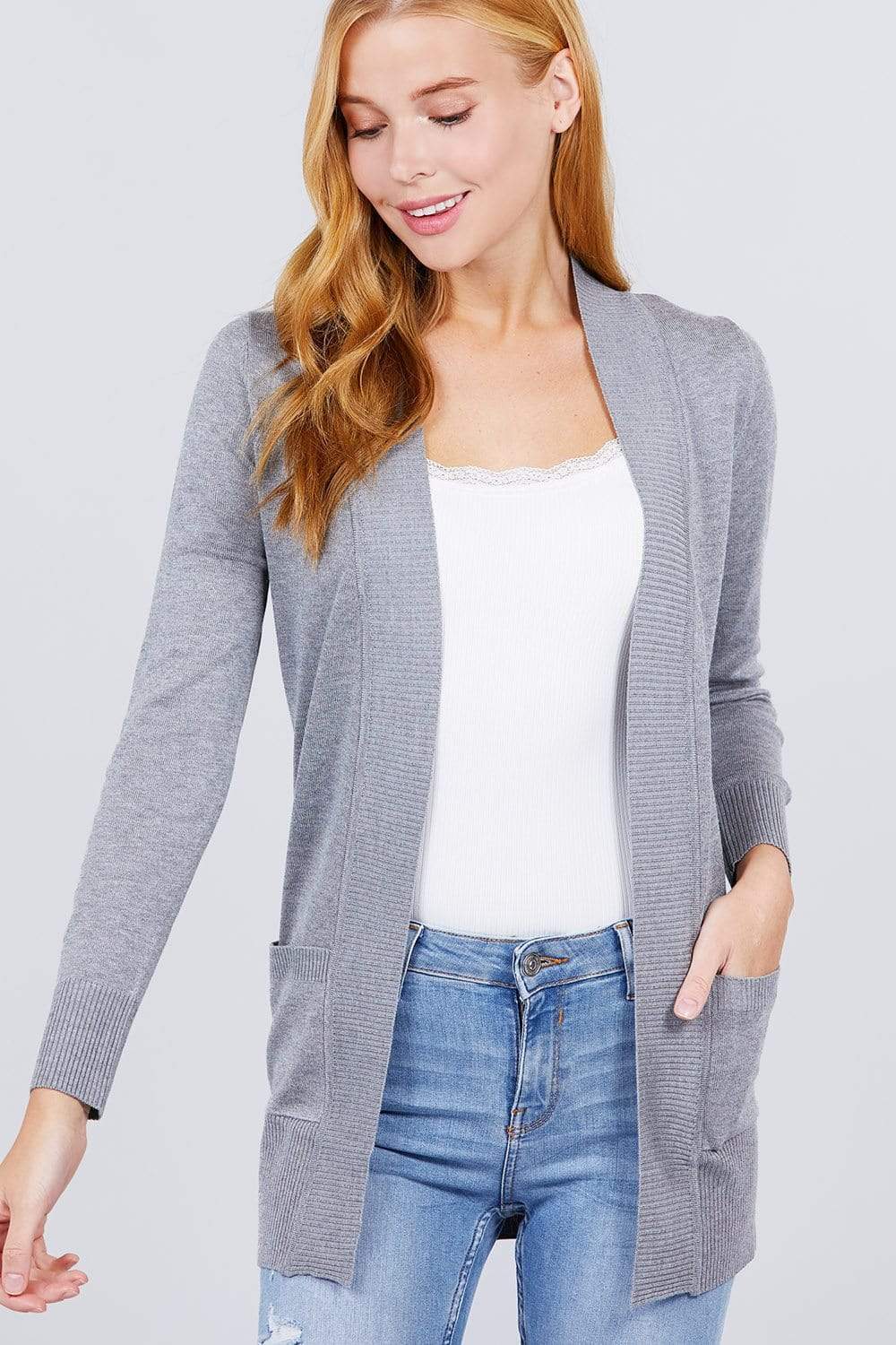 Blue Zone Planet |  Long Sleeve Rib Banded Open Sweater Cardigan With Pockets