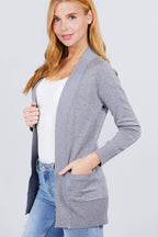 Blue Zone Planet |  Long Sleeve Rib Banded Open Sweater Cardigan With Pockets