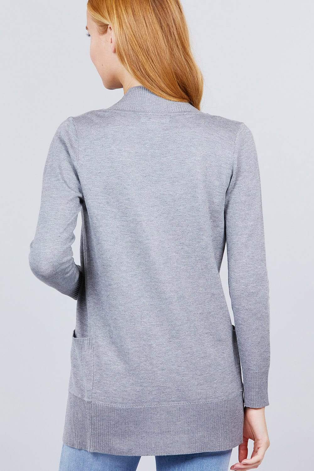 Blue Zone Planet |  Long Sleeve Rib Banded Open Sweater Cardigan With Pockets