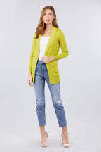 Blue Zone Planet |  Long Sleeve Rib Banded Open Sweater Cardigan With Pockets