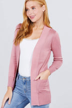 Blue Zone Planet |  Long Sleeve Rib Banded Open Sweater Cardigan With Pockets