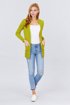 Blue Zone Planet |  Long Sleeve Rib Banded Open Sweater Cardigan With Pockets