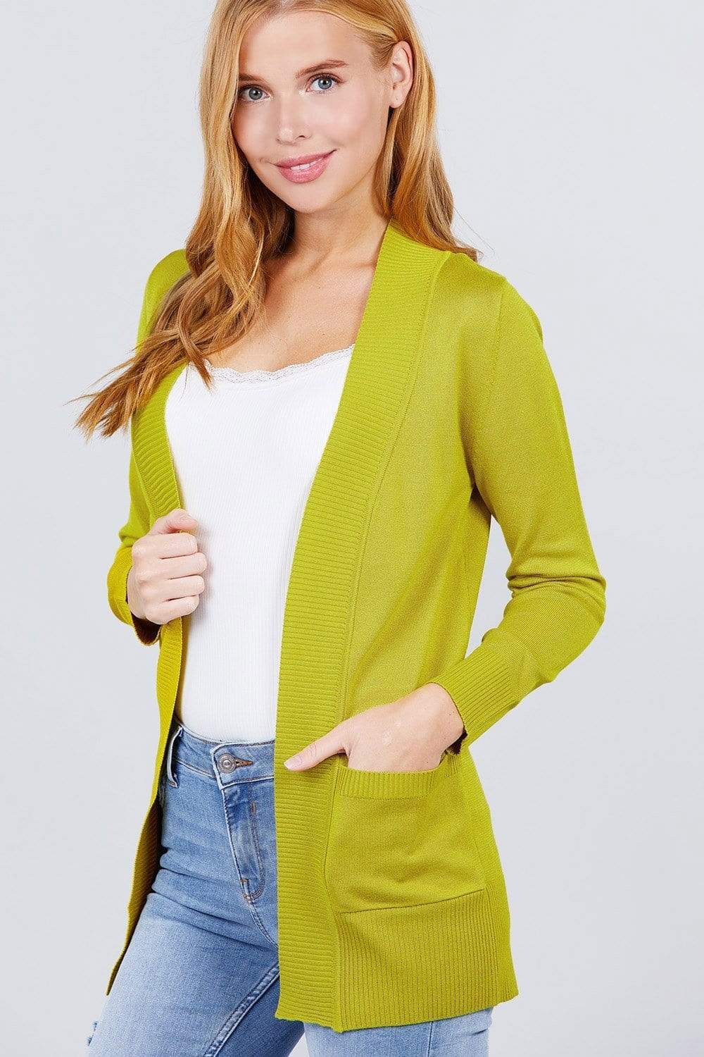 Blue Zone Planet |  Long Sleeve Rib Banded Open Sweater Cardigan With Pockets