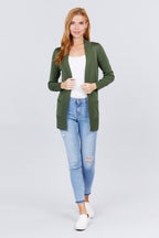 Blue Zone Planet |  Long Sleeve Rib Banded Open Sweater Cardigan With Pockets