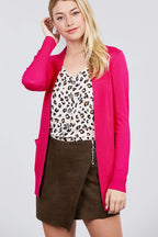 Blue Zone Planet |  Long Sleeve Rib Banded Open Sweater Cardigan With Pockets