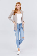 Blue Zone Planet |  Long Sleeve Rib Banded Open Sweater Cardigan With Pockets