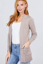 Blue Zone Planet |  Long Sleeve Rib Banded Open Sweater Cardigan With Pockets