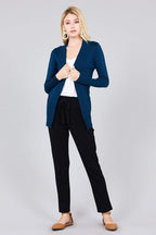 Blue Zone Planet |  Long Sleeve Rib Banded Open Sweater Cardigan With Pockets
