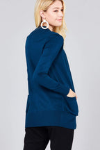 Blue Zone Planet |  Long Sleeve Rib Banded Open Sweater Cardigan With Pockets