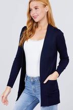 Blue Zone Planet |  Long Sleeve Rib Banded Open Sweater Cardigan With Pockets