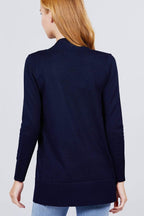 Blue Zone Planet |  Long Sleeve Rib Banded Open Sweater Cardigan With Pockets