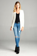 Blue Zone Planet |  Long Sleeve Rib Banded Open Sweater Cardigan With Pockets