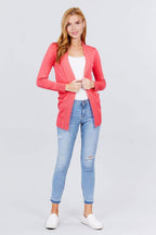 Blue Zone Planet |  Long Sleeve Rib Banded Open Sweater Cardigan With Pockets