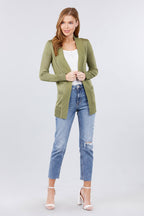 Blue Zone Planet |  Long Sleeve Rib Banded Open Sweater Cardigan With Pockets