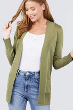 Blue Zone Planet |  Long Sleeve Rib Banded Open Sweater Cardigan With Pockets