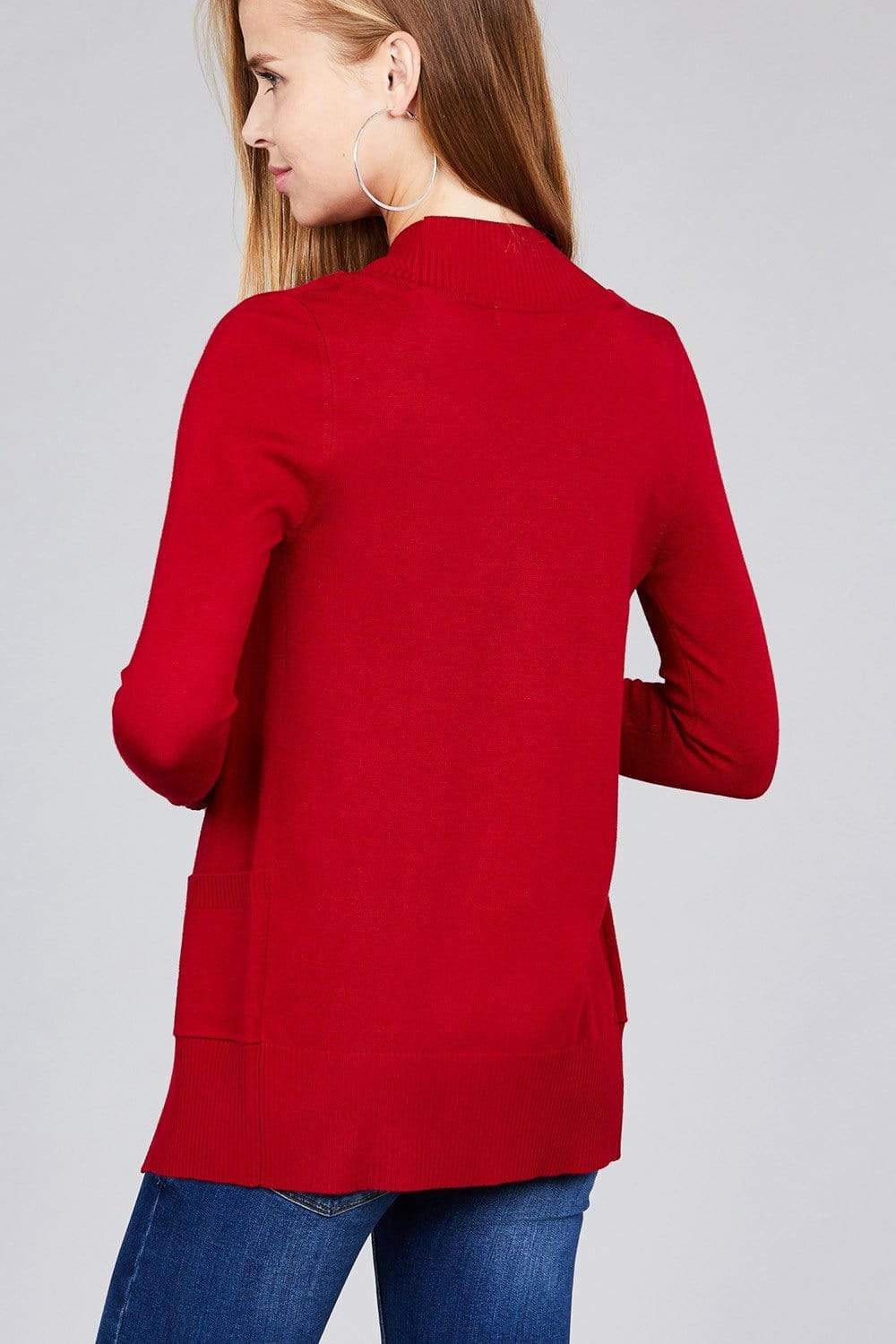 Blue Zone Planet |  Long Sleeve Rib Banded Open Sweater Cardigan With Pockets