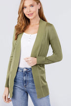 Blue Zone Planet |  Long Sleeve Rib Banded Open Sweater Cardigan With Pockets
