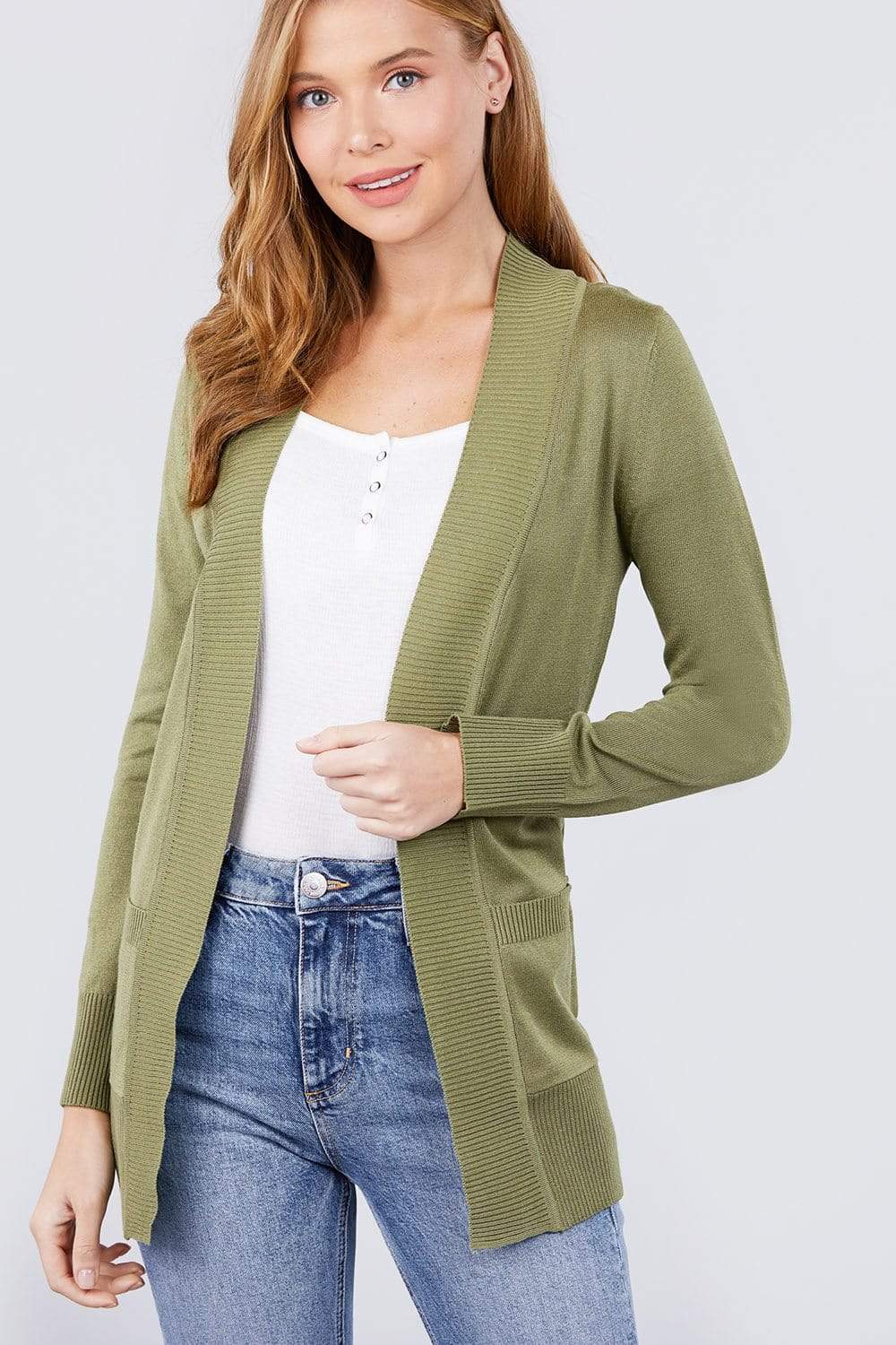 Blue Zone Planet |  Long Sleeve Rib Banded Open Sweater Cardigan With Pockets